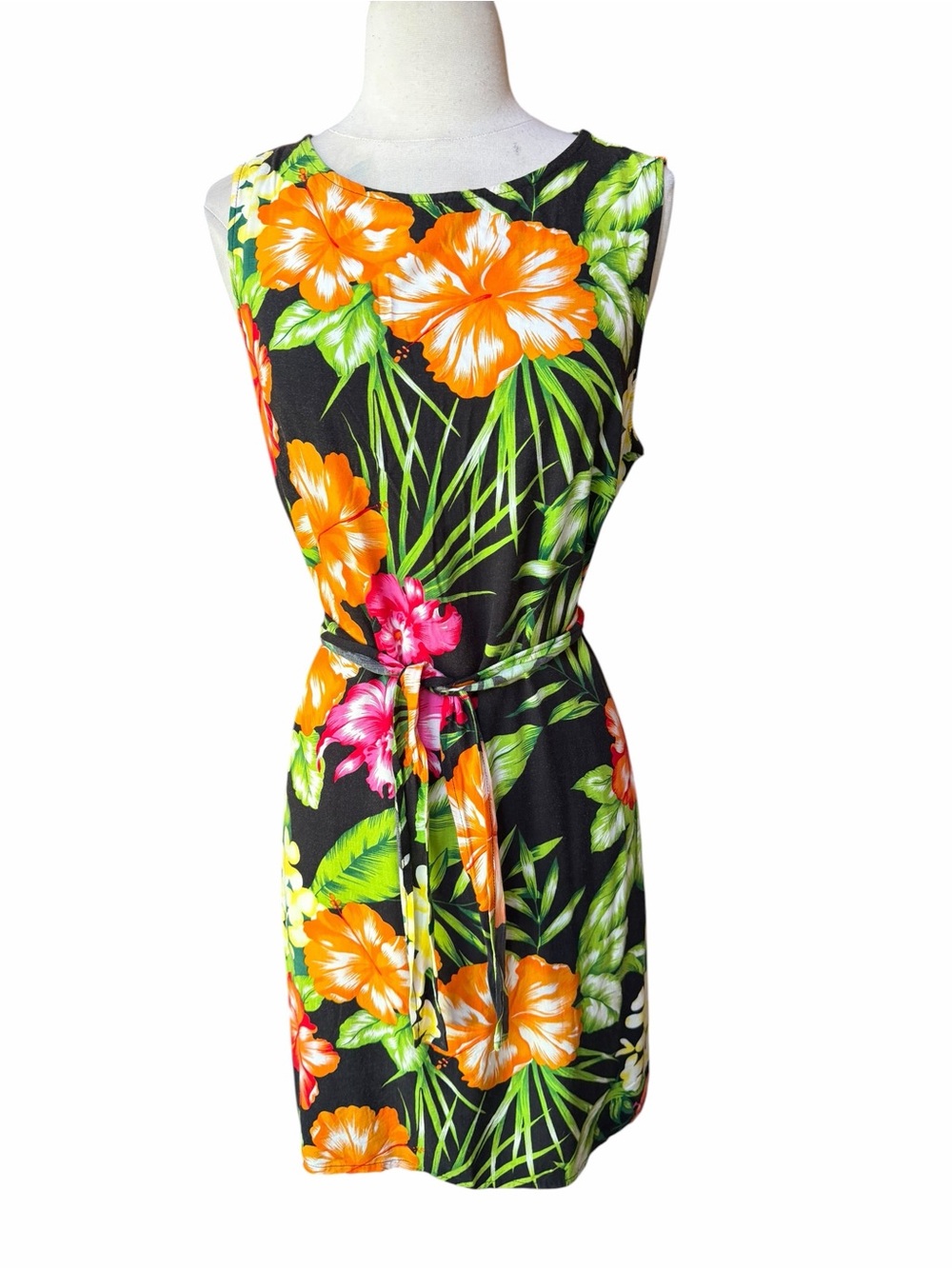 1990s Impressions 100%‎ Rayon Tropical Sleeveless Mini Shift Dress